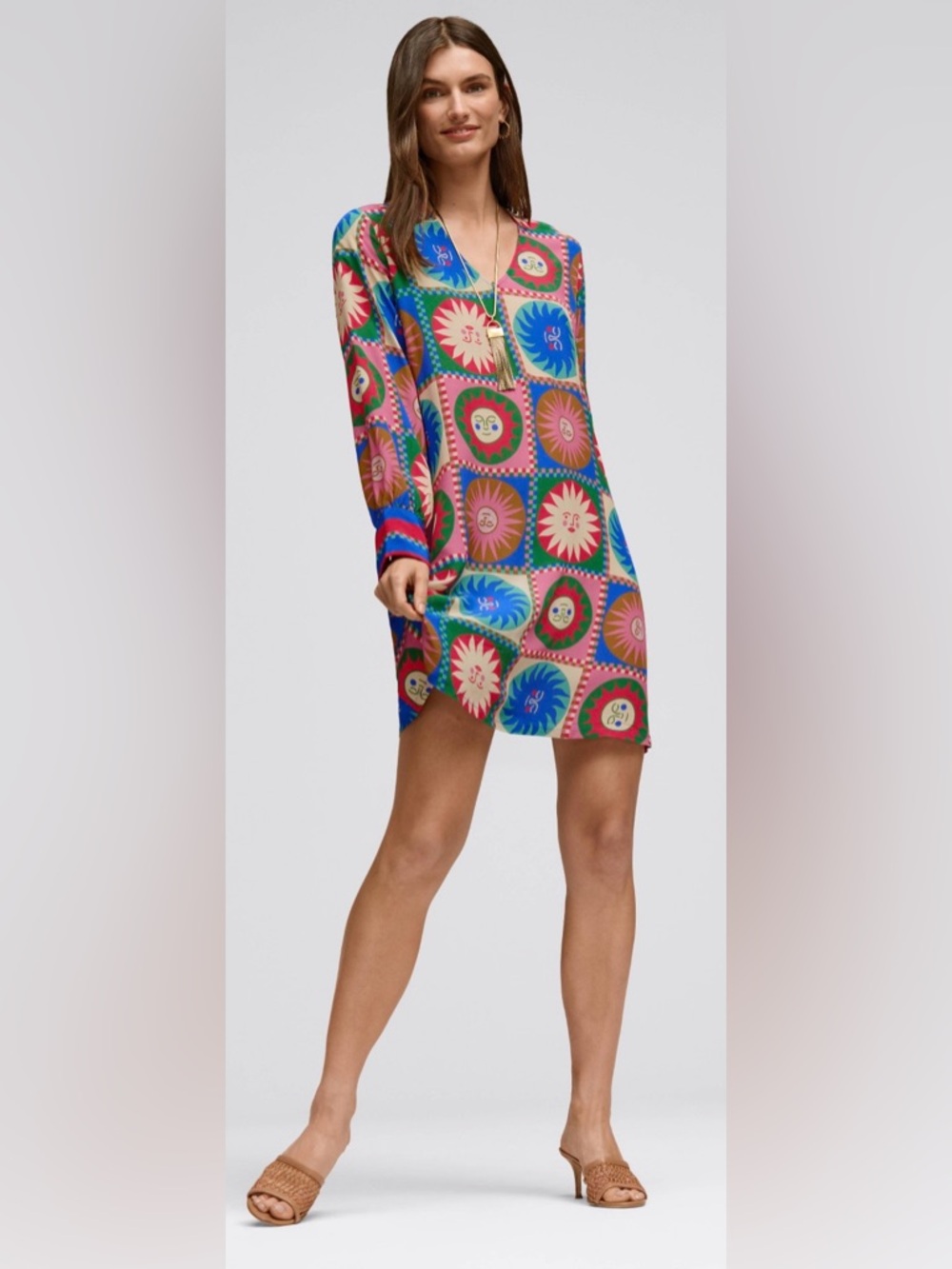 Johnny Was Lionora Pink, Green & Blue Sun and Moon dress